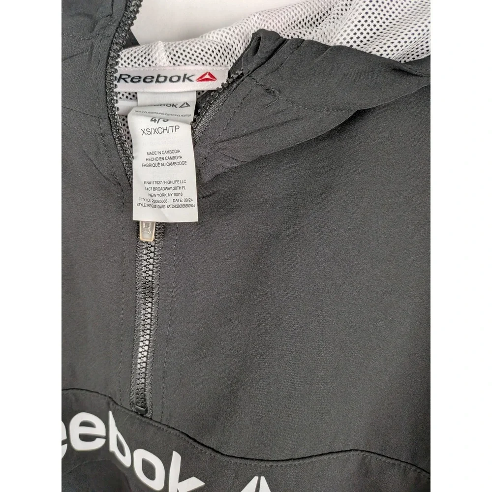 Reebok Boys Black Half Zip Windbreaker Jacket Mesh Hood XS REG251OW03
